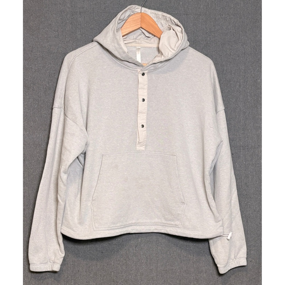 Fabletics Womens‎ Grey Snap Front Hoodie Kangaroo Pocket Bungee Hem Size M